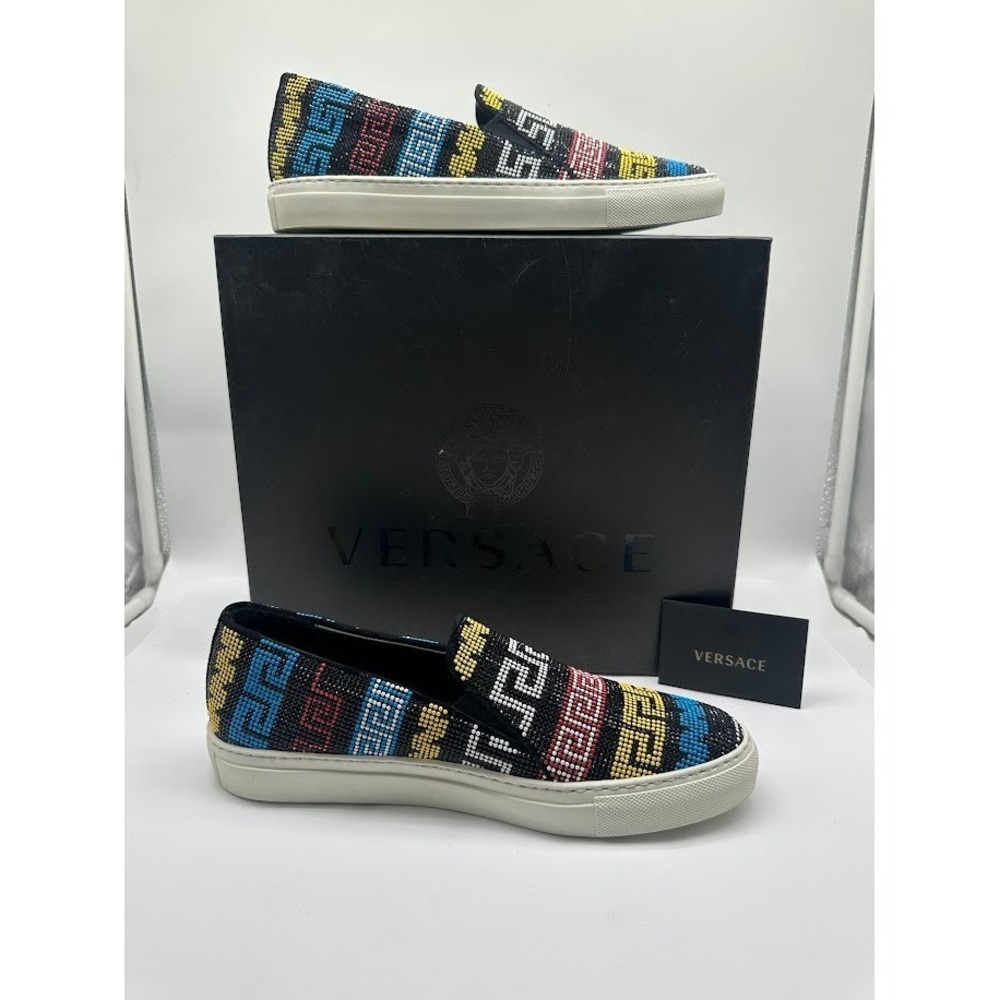Versace Greca Beaded Slip On Sneakers Multicolor IT 40 US 9 Women NIB